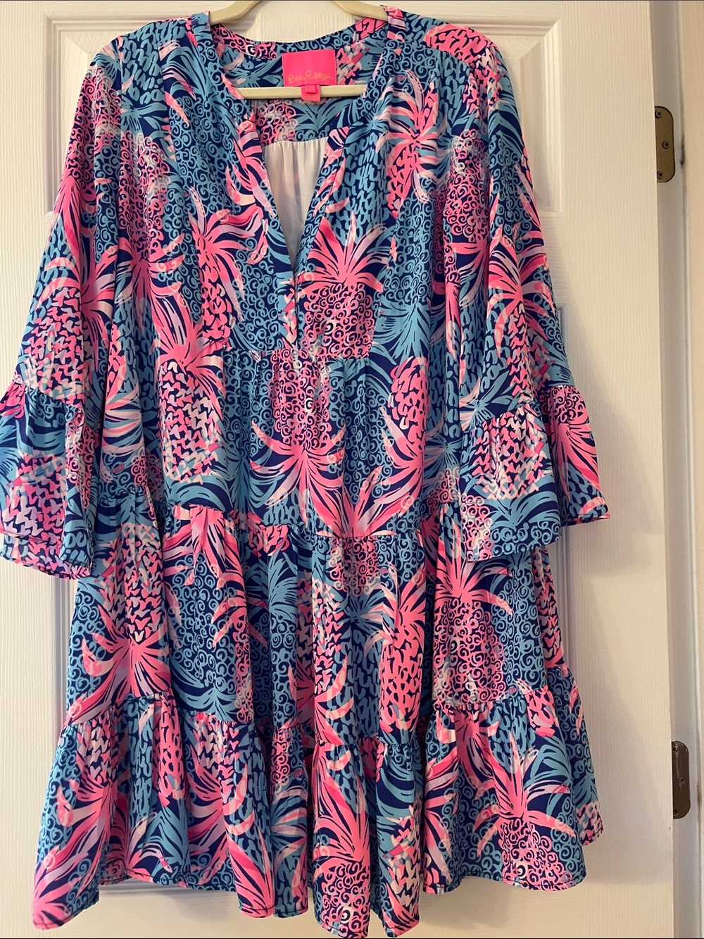 Lilly Pulitzer Gabriel Pink and Blue Printed Tiered Dress